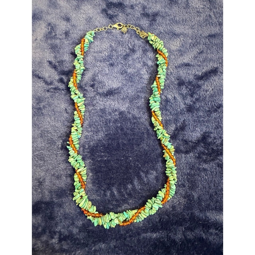 BBJ Sterling Silver 925 Turquoise Chip Amber Bead Twisted Necklace Southwestern